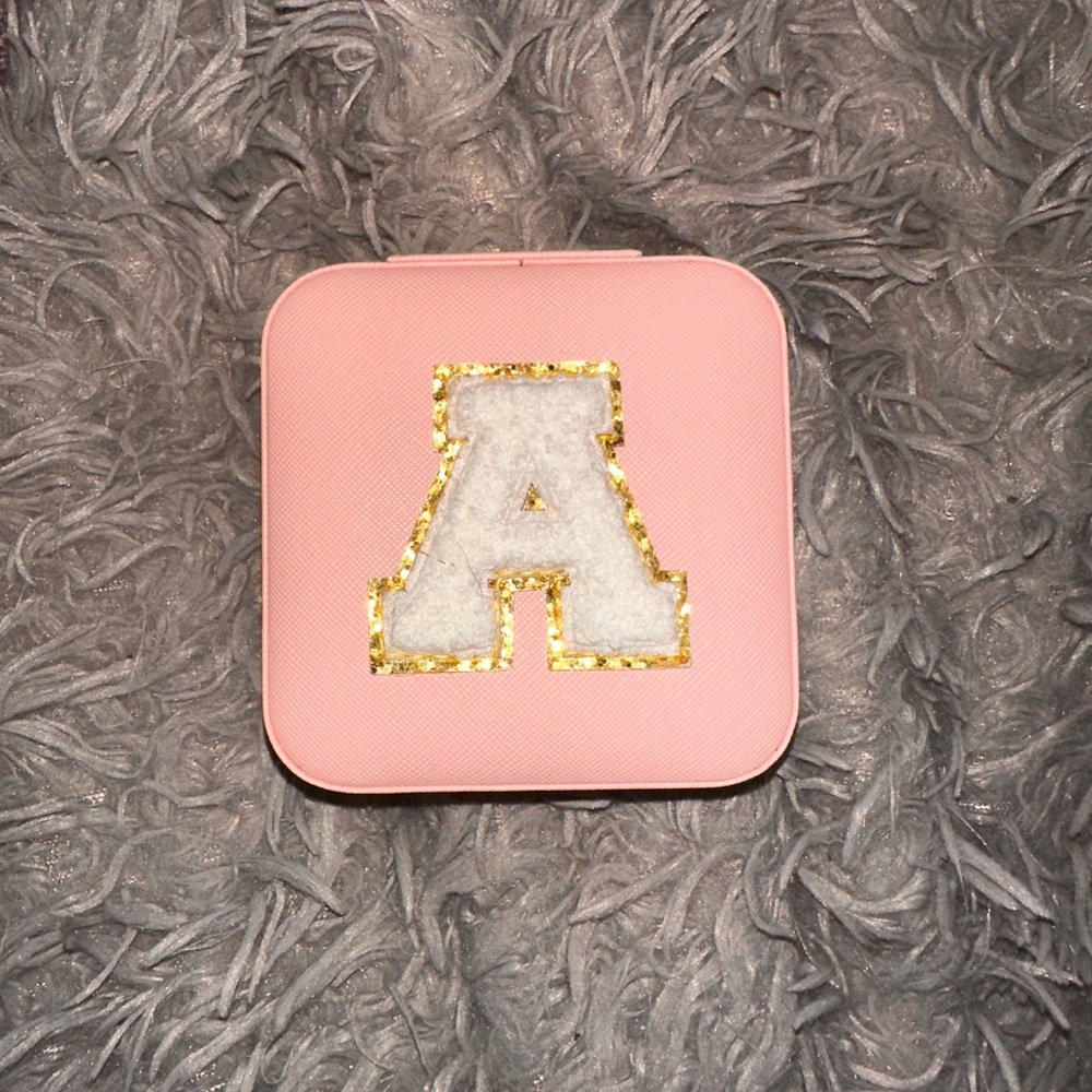 Pink Jewelry Case with Gold and White 'A' Patch